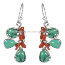 Magnifique Coral Stick &amp; Turquoise Turquoise Gemstone avec 925 Silver Desing Earrings au meilleur prix